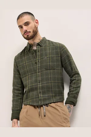 The Bear House Men Button-Down Collar Tartan Checked Cotton Casual Shirt