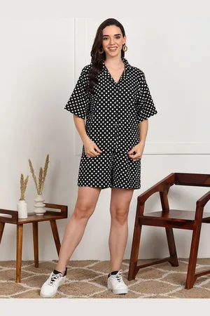 DressBerry Black Printed Shirt Collar Short Sleeves Shirt With Shorts
