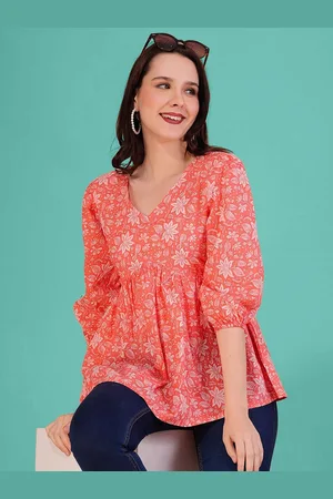 Dream Beauty Fashion Women Floral Printed Puff Sleeve Peplum Top