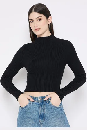 Camey Women Round Neck Woollen Crop Pullover Sweater