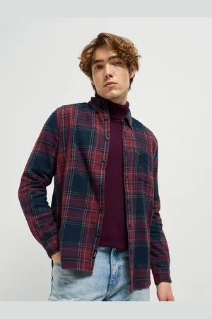 The Bear House Men Button-Down Collar Tartan Checked Cotton Casual Shirt