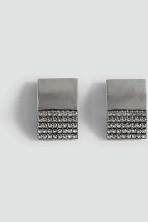 MANGO Contemporary Drop Earrings With Rhinestone Crystal Detail