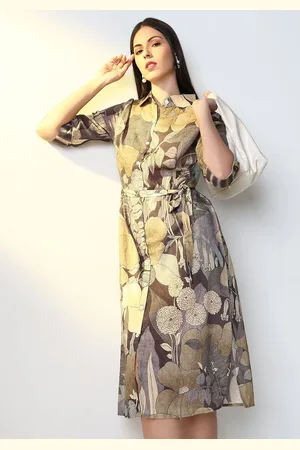 SHOWOFF Women Cotton Floral Printed A-Line Midi Dress