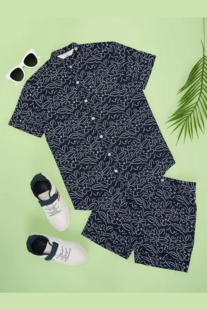 Pantaloons Boys Band Collar Printed Pure Cotton Shirt with Shorts
