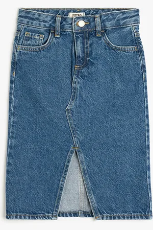 Koton Girls Pure Cotton High-Rise Denim A-Line Skirt