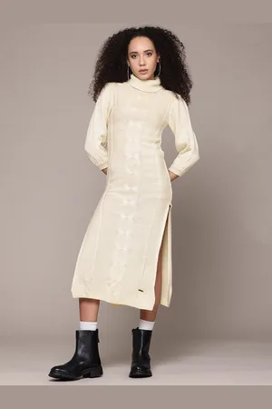 Roadster The Lifestyle Co. Cable Knit Acrylic Side Slits Sweater Dress