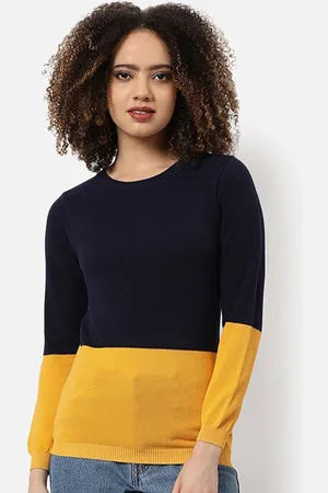 Campus Women Colourblocked Round Neck Pullover