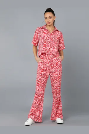 DressBerry Red and White Printed Shirt With Trousers