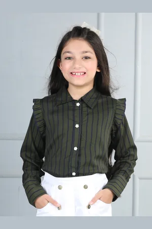 Cutiekins Girls Striped Cuffed Sleeves Shirt Style Top