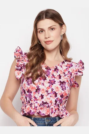 DressBerry Women Floral Print Tie-Up Back Crop Peplum Top
