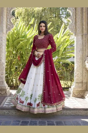 LOOKNBOOK ART Embroidered Ready to Wear Lehenga & Unstitched Blouse With Dupatta