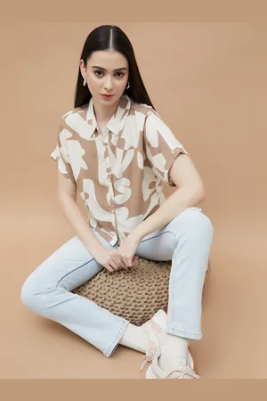 Lifestyle Women Spread Collar Abstract Printed Casual Shirt