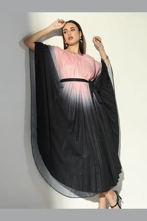 SHOWOFF Women Colourblocked Dyed Kaftan Midi Dress with Fabric Belt