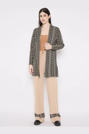 Camey Acrylic Printed Open Front Shrug With Palazzos