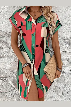 LULU & SKY Women Shirt Collar Short Sleeves Dress