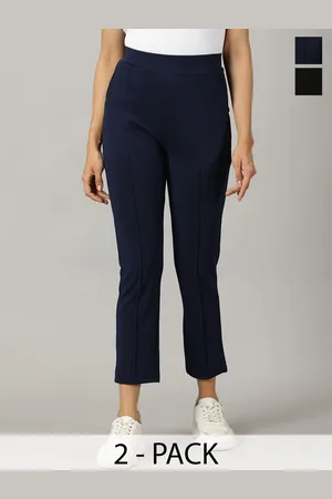 Ausk Women Pack of 2 Relaxed Skinny Fit High-Rise Flat-Front Chinos Trousers