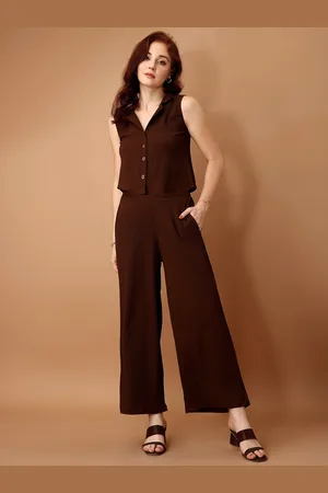 HERE&NOW Brown Self Design Shirt Collar Shirt With Trouser