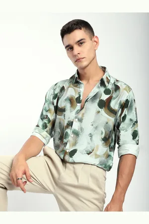 Beyoung Men Spread Collar Abstract Printed Cotton Casual Shirt