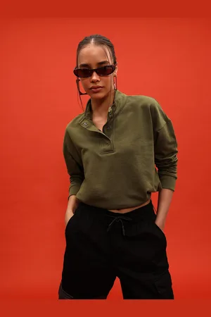 DressBerry Olive Allure Drop-Shoulder Relaxed Sweatshirt