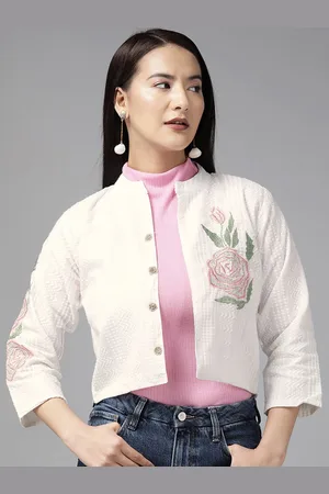 Roadster The Lifestyle Co Floral Embroidered Cotton Crop Tailored Jacket