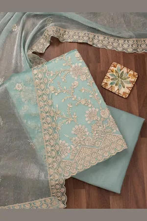 Koskii Floral Embroidered Zari Unstitched Dress Material