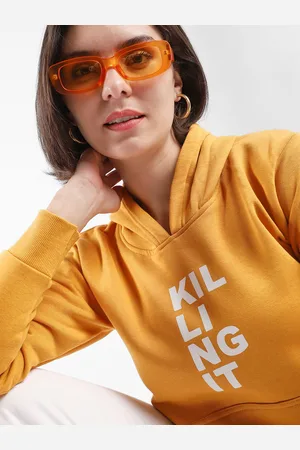 Campus Women Printed Hooded Pullover Cotton Sweatshirt