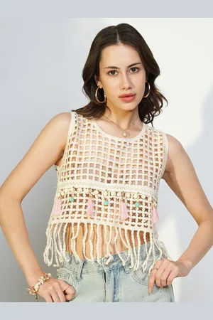 SHOWOFF Women Self Design Sleeveless Crochet Crop Top