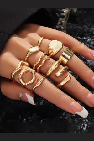Jewels Galaxy Set Of 10 Gold Plated Textured Finger Rings