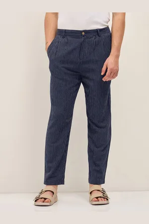 The Bear House Men Striped Slim Fit Pleated Trousers