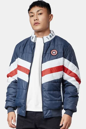 The Souled Store Men Navy Blue Striped Padded Jacket
