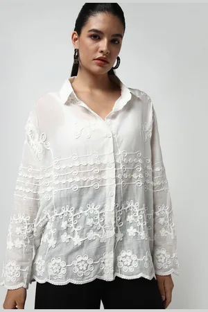 SHOWOFF Women Comfort Spread Collar Solid Cotton Relaxed Fit Casual Shirt