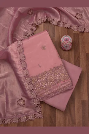 Koskii Floral Embellished Beads and Stones Crepe Unstitched Dress Material