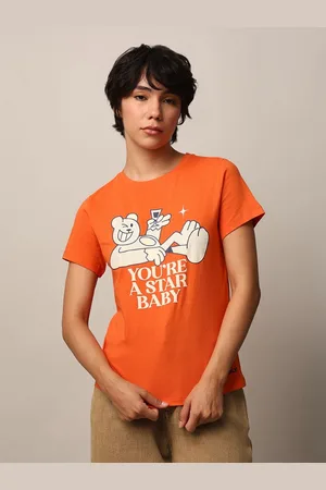 ONLY Women Typography Printed Round Neck Cotton T-shirt