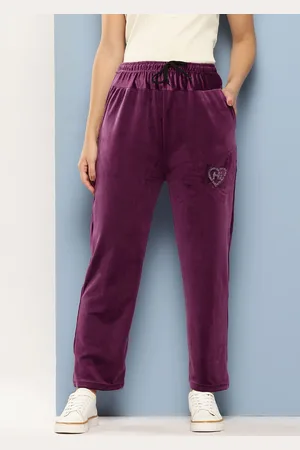 Roadster The Lifestyle Co. Women Embellished Mid-Rise Velvet Track Pant