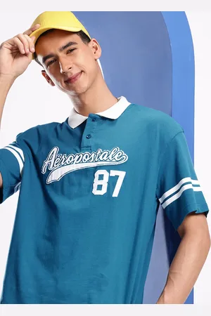 Aeropostale Brand Logo Polo Collar Drop-Shoulder Sleeves Pure Cotton Relaxed Fit T-shirt