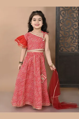 Superminis Girls Leheriya Printed Cotton Ready to Wear Lehenga & Blouse With Dupatta