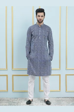 See Designs Striped Printed Mandarin Collar Straight Kurta