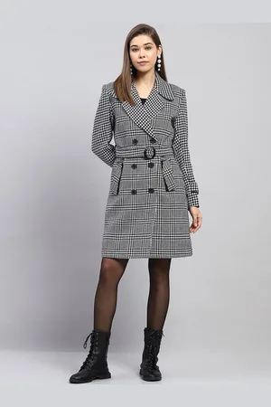 Monte Carlo Women Notched Lapel Full Sleeves Woolen Overcoat