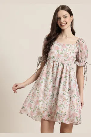 HERE&NOW Floral Print Puff Sleeve A-Line Mini Dress
