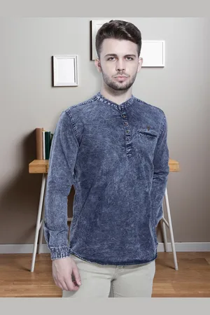Kuons Avenue Band Collar Denim Regular Fit Shirt