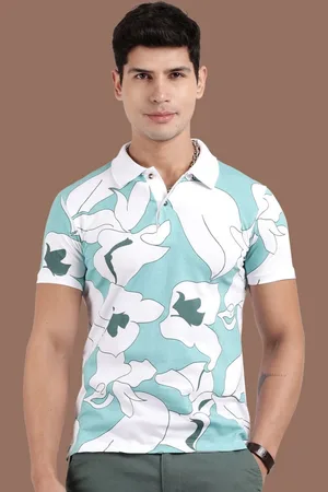 Kryptic Men Floral Printed Polo Collar Cotton T-shirt