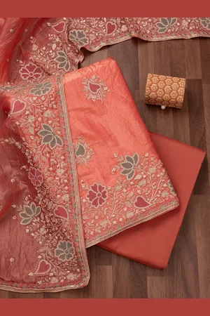 Koskii Floral Embroidered Zari Unstitched Dress Material