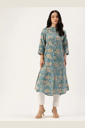 Amukti Floral Printed Cotton A Line Kurta Kurta