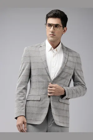 Park Avenue Notched Lapel Single Breasted Checked Super Slim Fit Formal Blazer