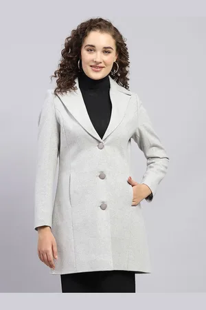 Monte Carlo Women Self Designed Notched Lapel Single-Breasted Overcoat