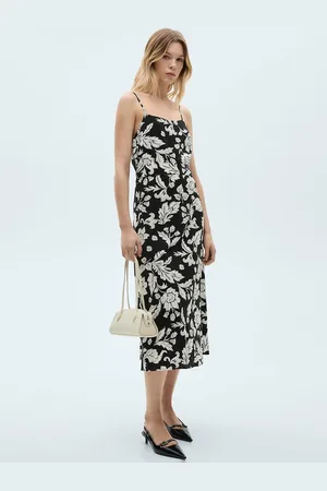 MANGO Monochrome Floral Midi Dress