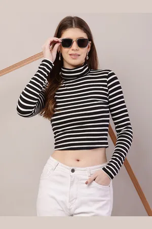 NoBarr Women Striped High Neck Crop Top