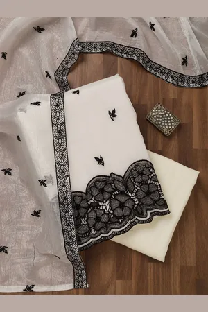 Koskii Floral Embroidered Thread Work Unstitched Dress Material