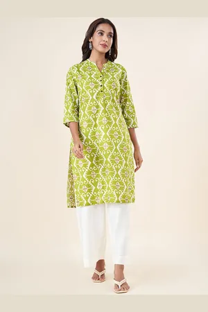 Pantaloons Geometric Printed Mandarin Collar Pure Cotton Straight Kurta