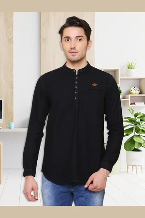 Kuons Avenue Band Collar Long Sleeves Denim Kurta